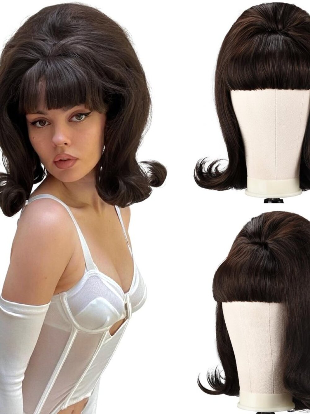 Retro Brown Wig 50s 60s 70s Wig with Bangs for Women Synthetic Hair for